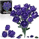 Purple Rose Bouquet Building Set, Compatible with Lego Flowers for Adults, Creative Gift for Christmas Valentine's Day Birthday, Home Office Table Centerpiece Decor