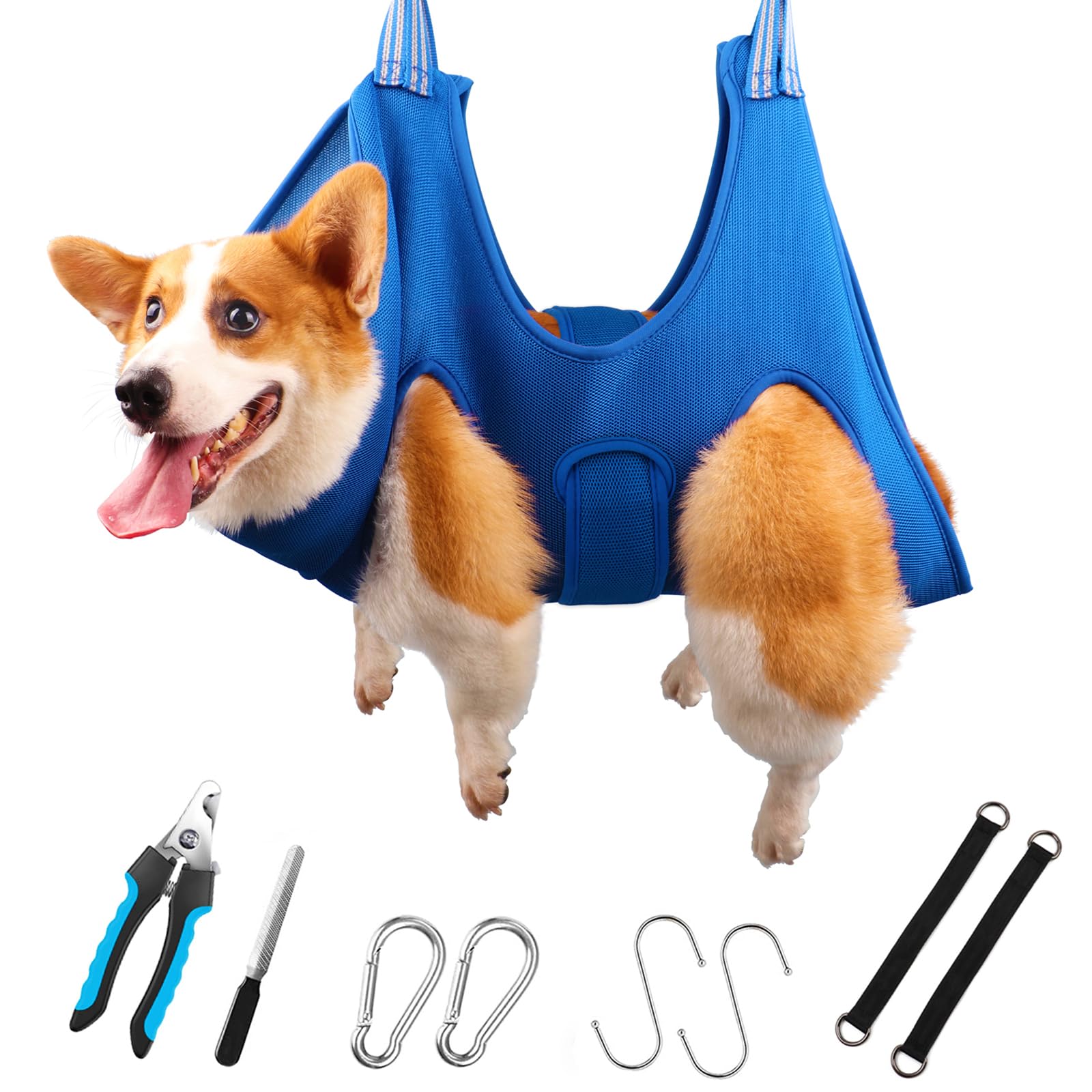 DaizySight Dog Grooming Hammock Kit for Medium Dogs - Size: L, Hanging Cradle Sling for Nail Trimming Clipping, Blue