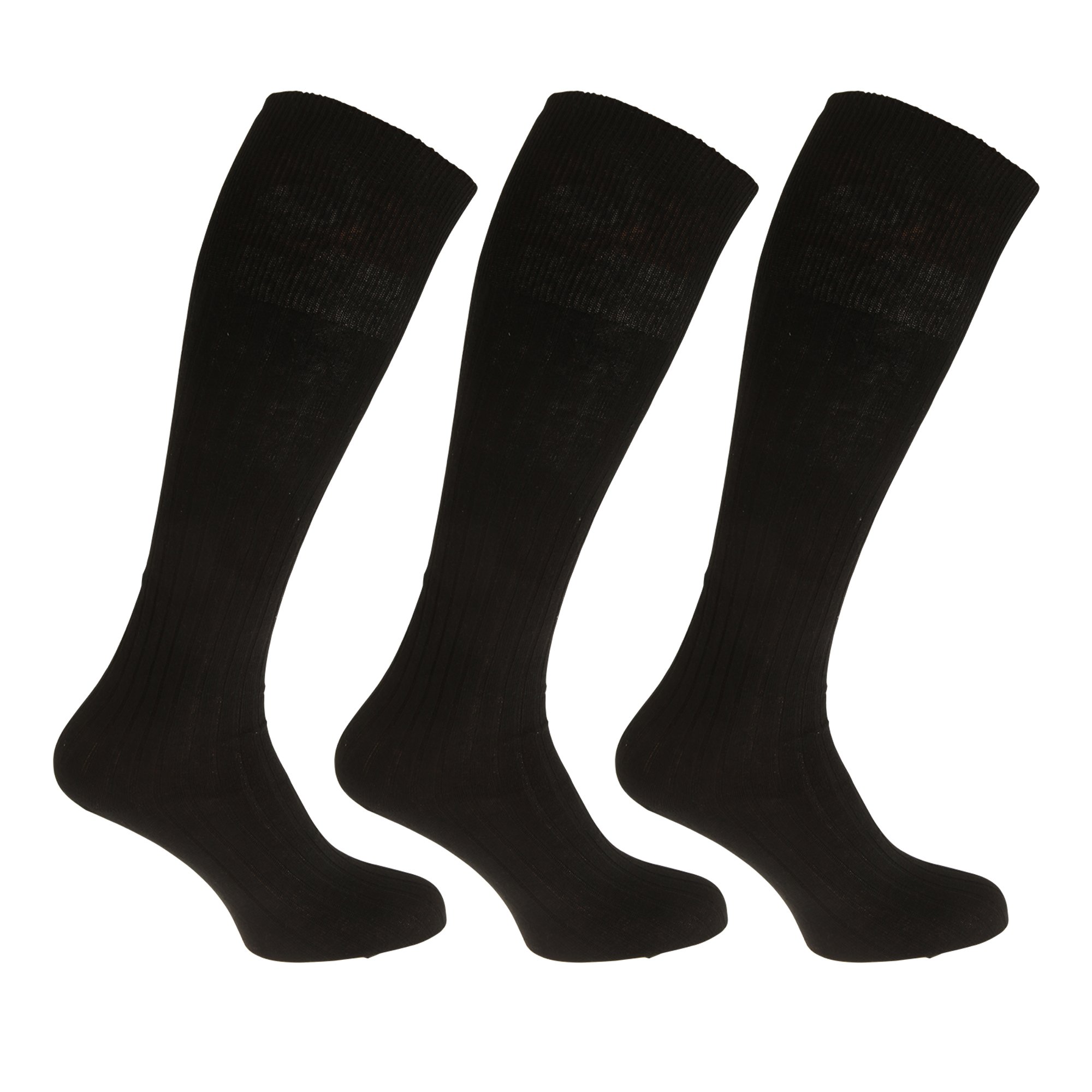 Mens ribbed knee high 100% cotton socks (Pack of 3) (6-11) (Black), UTMB202_1