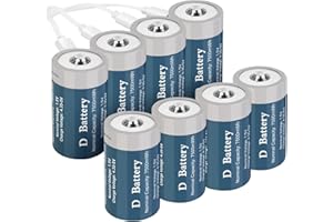 TOPUSSE 8 Pack Rechargeable Lithium D Cell Batteries 7500mWh, Long-Lasting 1.5V D Size Battery with USB Charging Cable