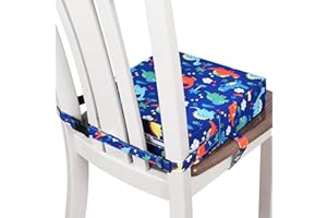 SMZCTYI Toddler Booster Seat for Dining Double Straps Washable Portable Thick Chair Increasing Cushion for Baby Kids (Dinosaur Blue)