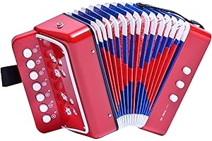 LIEKE Mini Kids Accordion 10 keys Button Accordian,Musical Instrument,Toy Accordion for Children Beginners (Red)