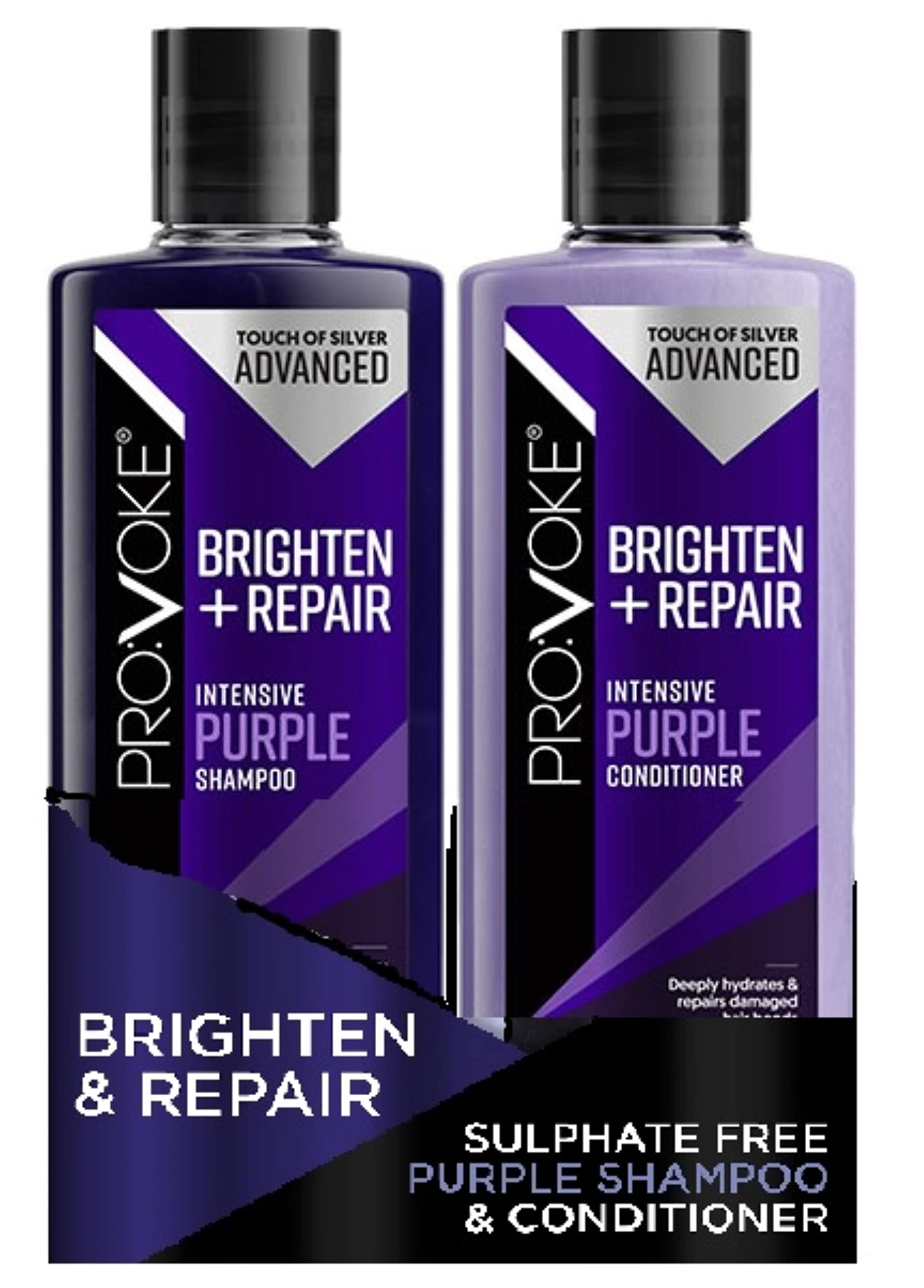 PROVOKE Touch of Silver Advanced Brighten and Repair Shampoo and Conditioner 200 ml Removes Brassy Yellow Tones Instantly Deep Repair Nourish and Restore Duo Pack