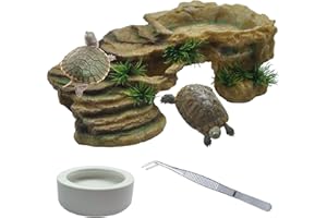 kathson Turtle Basking Platform,Tortoise Resin Climbing Rock Rectangular Resting Terrace Tank Accessories,Reptiles Dock Hide Cave Habitat Decoration for Bearded Dragon Lizard Geckos Spiders (3 PCS)