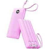 VRURC Portable Charger 10000mAh, Travel Essentials Battery Pack, 5 Output 2 Input Power Bank, Built-in Micro & USB C Cables Phone Charger for iPhone 17 Pro 17 16 15 14 13,Android-Purple(1 Pack)