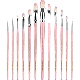 Somime Professional Watercolor Paint Brush Set, 12 Pcs Filbert Artist Paint Brushes for Watercolor, Oil, Gouache and Acrylic Painting, Pink Handle