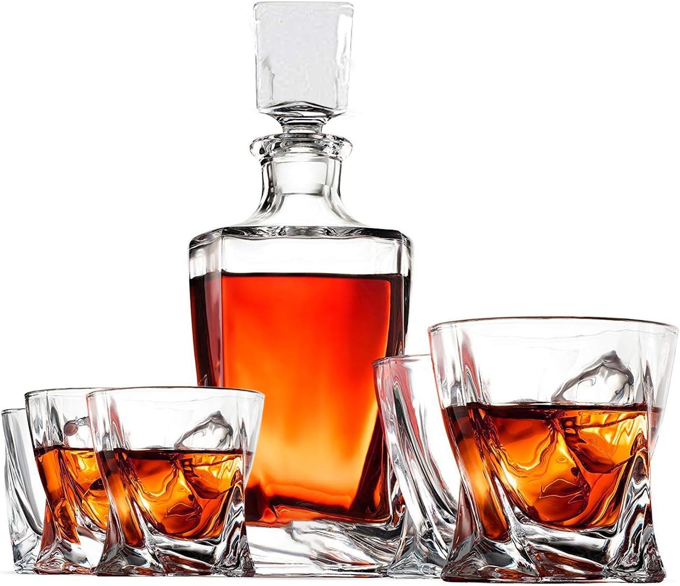 OPUL 10-Piece Whiskey Decanter Set of Crystal Whiskey Glasses, Whiskey Stones, Stainless Steel Tray and Tongs
