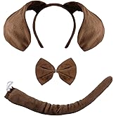 Brown Dog Ears and Tail Dog Ears Headband With Tail and Bow Tie, Puppy Ear Costume Headband Set for Halloween Festival Party Cosplay, with Bendable Design, Not a Toy, For users aged 15 and Above.