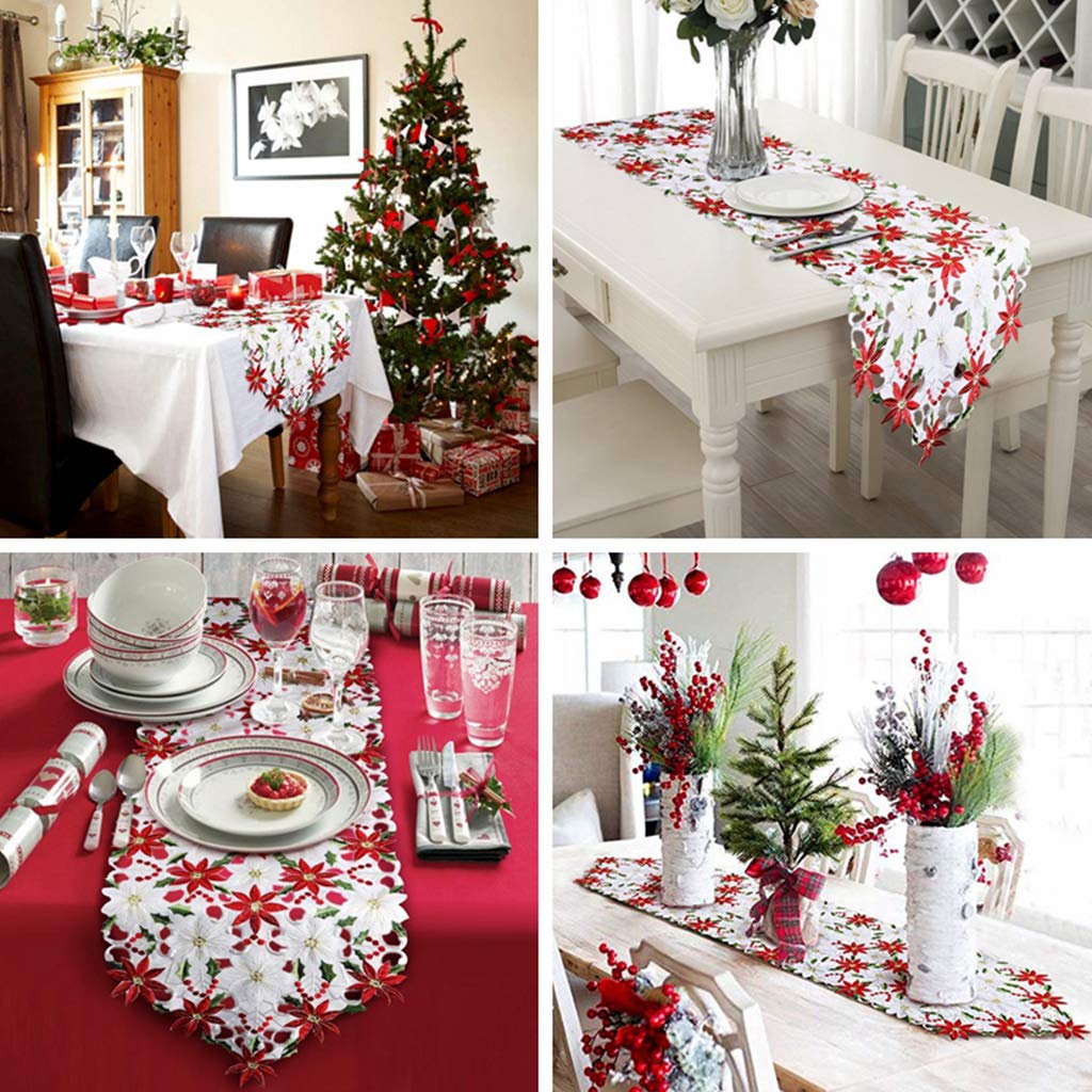 Caminos de mesa bordados de navidad de 15 x 69 pulgadas