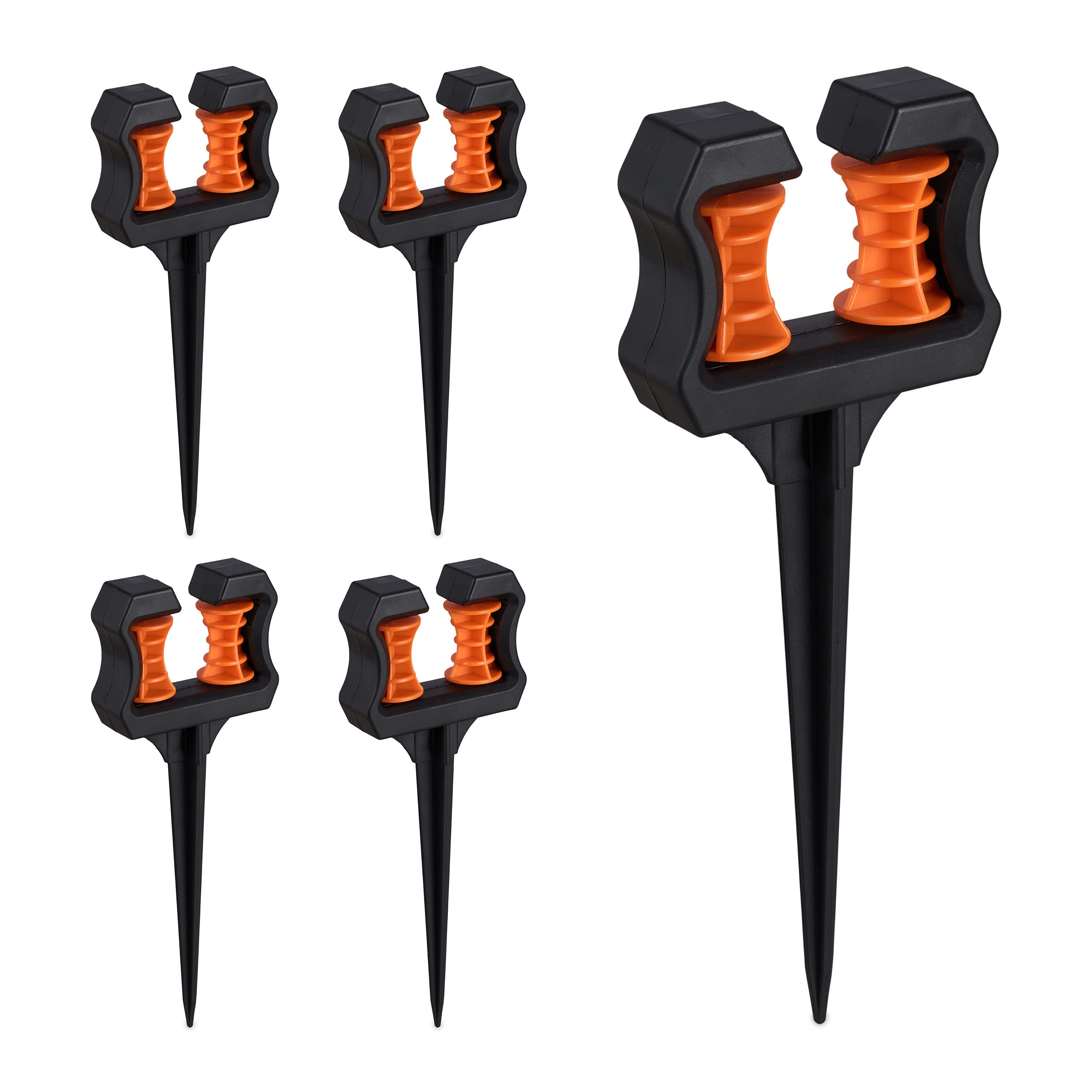 Relaxdays Garden Hose Guide, Set of 5, Ground Spike, Plastic, Discreet, Support, Practical, HxWxD: 26x10x3 cm, Black