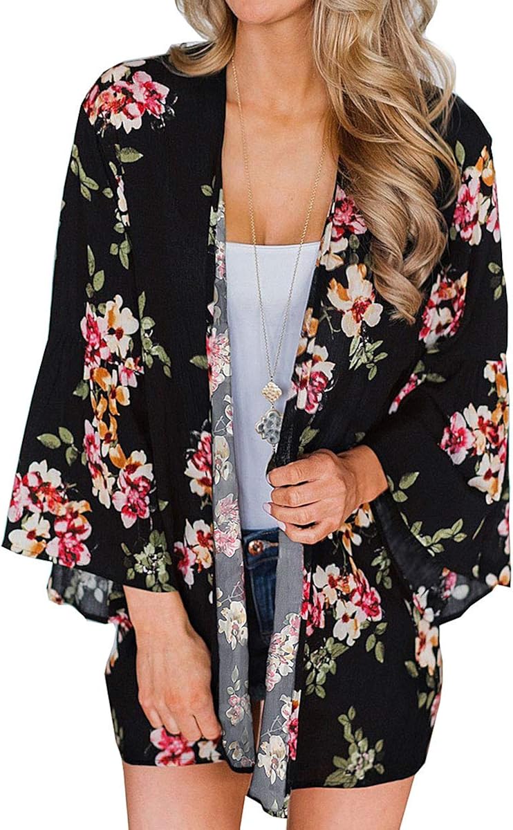 Kordear Women Chiffon Kimono Cardigans Loose Shawl Cover Blouse for