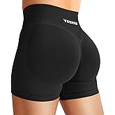 YEOREO Women Workout Gym Shorts Butt Lifting Invisible Scrunch 4.5" Crossover Mid Rise Waistband Seamless Booty Biker Shorts