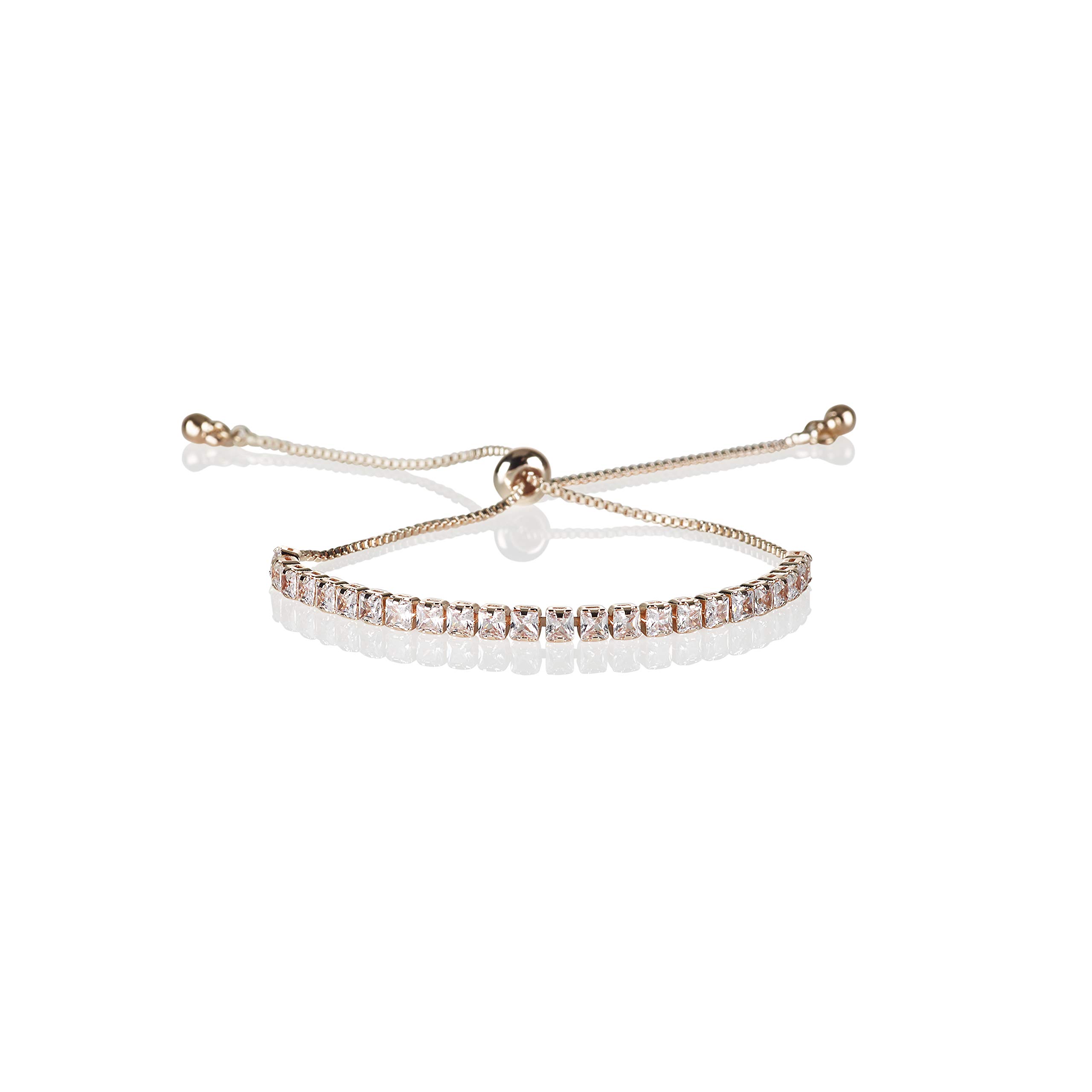 ZAVANA Adjustable Bracelets for Womens. Rose Gold Bracelets for Women with Clear Zirconia Stones. Delicate Rose Gold Bracelet for Women with Adjustable Bead Fastening.