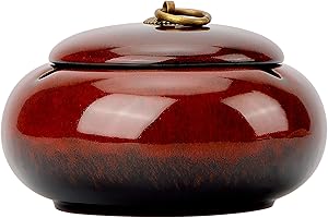 LIMIROLER Large Size Color Glaze Cigarette Ashtray Windproof and Rainproof Outdoor Ceramic Ashtray Travel Portable Ash Tray with Metal Lifting Ring Lid Decorative Ashtray (Red)