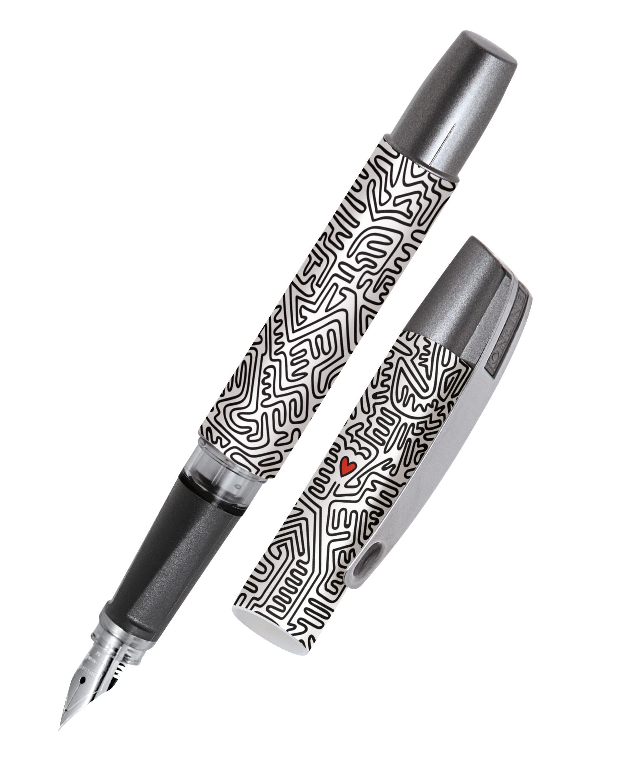 Ergonomic fountain pen for school/college - ONLINE Campus Heart - solid medium nib, soft grip part, for standard ink cartridges, refillable, ideal for beginners/pupils/students, 61120/3D