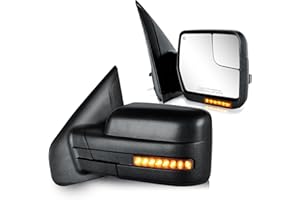 SIZIOM Side Mirrors for 2004-2014 Ford F-150 with Dynamic Turn Signal Puddle Light Heated Power Glass Manual Folding Tow Mirrors- Pair