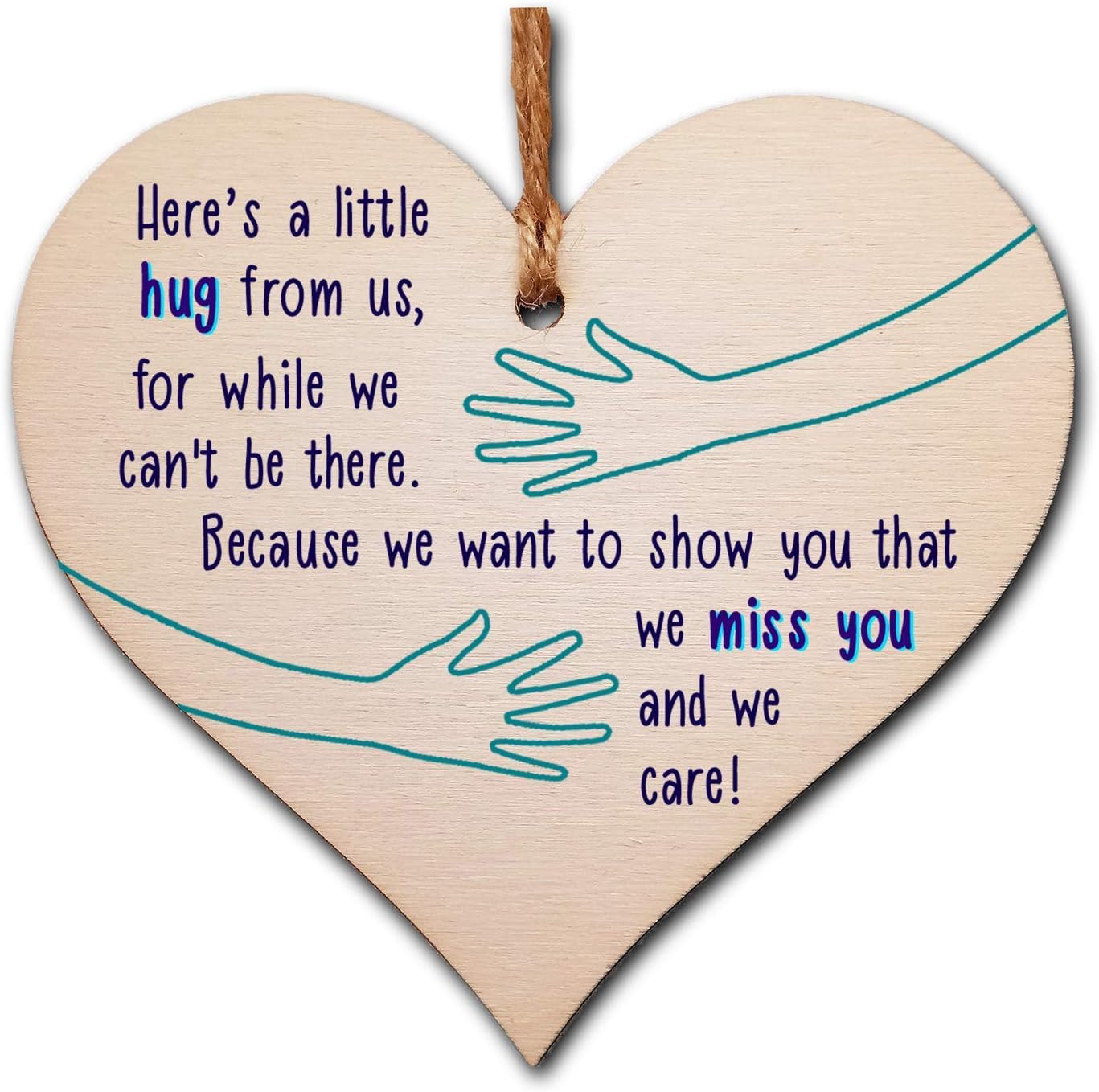 Thinking of You Wooden Heart Plaque, Letterbox-Friendly Hanging Gift Sign with Twine, 10x10cm Italian Plywood