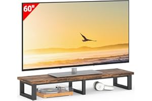 YAOHUOO 45" Large TV Riser for 32-60 inch TV, TV Riser Stand Shelf with Steel Legs,Tabletop TV Stand Riser for Home Office,Rustic Brown