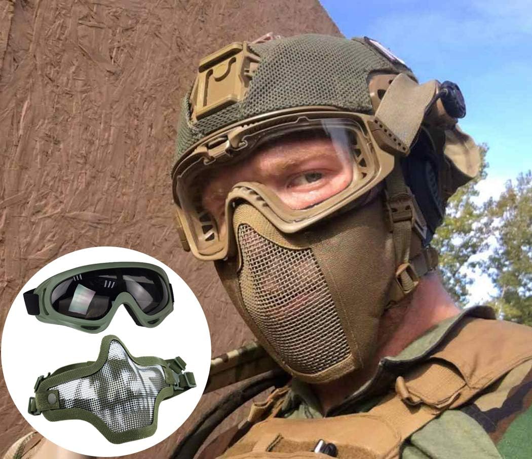 Aoutacc Airsoft Mesh Mask and Goggles Set, Half Face Full Steel Mesh Mask and Goggles for CS/Hunting/Paintball/Shooting (2 Pack OD Skull) : Sports & Outdoors