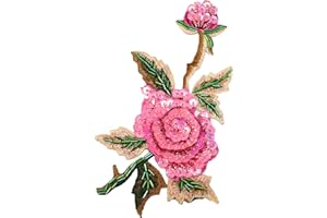 JRYYR Rose Sequin Applique, Embroidered Patch Flower for Dresses and Other Garments Decorative Rose Patches (Pink)