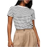 SweatyRocks Women's Striped Short Sleeve Tee Shirts Casual Crew Neck Tees Streetwear