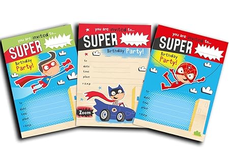 30 Inviti Per Festa Di Compleanno Per Bambini Confezione Mix Supereroi