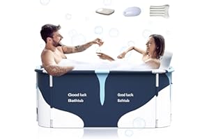 KISEELY 53" Extra Large Portable Foldable Bathtub with Cover for Adult, Family SPA Soaking Tub for Small Bathroom, Thicken Multiple Layer Bathtub with Lid for Shower Stall (53" Milk Style）