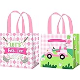 CANDY CHEF Let's Par-Tee Golf Favor Bags 12Pcs Golf Theme Birthday Party Supplies Golf Gift Bags Non-woven Pink Golf Goodie Bags with Handles for Girls Sports Retirement Baby Shower Decor