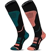 Merino Wool Ski Socks 2 Pairs, Thermal Knee High Warm Socks for Snowboarding, Hiking, Cold Weather, Snow, Hunting
