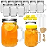 QAPPDA Mason Jars with Handle, Glass Mugs with Straws and Sliver Lids 12 Pack,16oz Drinking Jars,Smoothie Cups for Juice,Coffee,Iced Tea and Lemonade