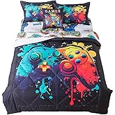 ADASMILE A & S Game Comforter Sets for Boys Kids 6 Piece Gaming Bedding Set Full Size Colorful Video Game Controller Printed Bed in A Bag Comforter with Gaming Sheets Soft Microfiber Home Decor
