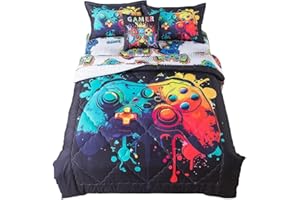 ADASMILE A & S Game Comforter Sets for Boys Kids 6 Piece Gaming Bedding Set Twin Size Colorful Video Game Controller Printed Bed in A Bag Comforter with Gaming Sheets Soft Microfiber Home Decor