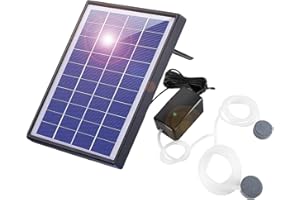 Andoer Pond Oxygenator Solar Powered 6W Solar Oxygen Pump Fish Tank Oxygenator Aquarium Oxygen Aerator Air Pump Fishing Aerator with Pipe 2 Air Bubble Stones for Garden Fish Tank Outdoor Pool Pond