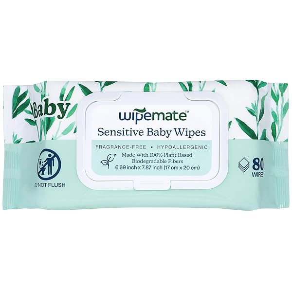 WIPEMATE EWG-VERIFIED PREMIUM BABY WIPES, 99% WATER-BASED, PLASTIC-FREE, ULTRA-SOFT PLANT-BASED WIPE, CHLORINE/ALCOHOL-FREE, PH-BALANCED, HYPOALLERGENIC CRUELTY-FREE WITH DURABLE FLIP-TOP LID 80-CT