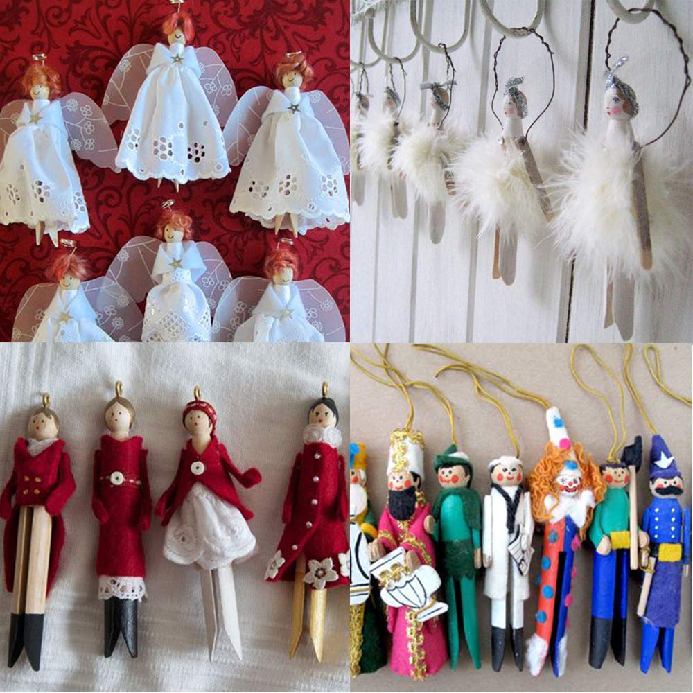 Winlyn 50 Sets Unfinished Wood Doll Pins Doll Clothespins Wooden Round Peg Wood Clothespins and Stands Craft Supplies for DIY Art Painting Projects Doll Ornaments Rustic Country Embellishments