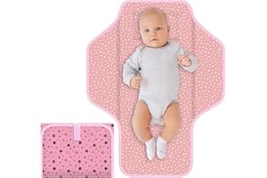 CUXFLS Baby Portable Diaper Changing Pad, Foldable Travel Diapering Changing Mat with Built-in Pillow, Waterproof Compact Changing Pad for Newborn Baby Changing Station, Infant Gift（Pink Star)