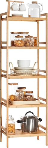 SONGMICS 5-Tier Bamboo Storage Rack 31.5 x 45 x 142 cm Natural BCB075N01 view 9