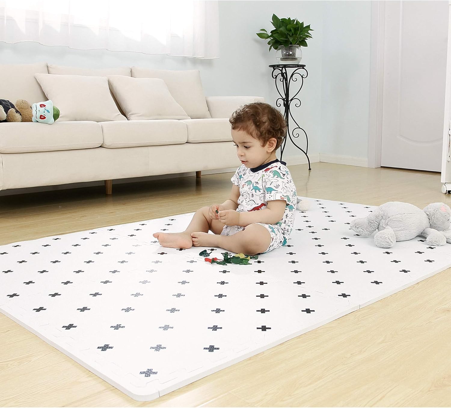 Extra Large Baby Foam Play Mat - 4FT x 6FT Non-Toxic Puzzle Floor Mat for Kids & Toddlers (White with Black Cross): Toys & Games