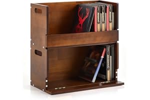 CroBlissful 2 Set Wooden DVD Storage Box DVD Storage Shelf Holder Solid Wood Cassette Tape Display Organizer with Carrying Handle for CD, Movie Cases, Each Organizer Can Store up to 26 Boxes (Brown)