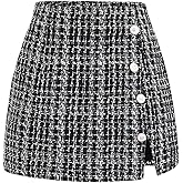 SweatyRocks Women's High Waist Split Button Elegant Tweed Short Skirt Plaid Skorts