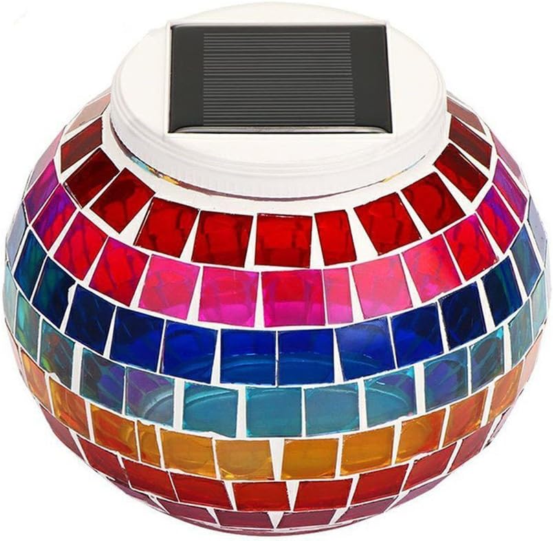 Yeaom-Solar Glass Ball Table Light Color Changing Solar Powered Mosaic Glass Table Lamps, Waterproof Decorative Led Night Light for Xmas Home Bedroom Yard Patio, Ideal Gifts-Rainbow