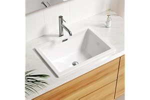 Enbol 20.6" x 14.5" Drop in Bathroom Sink Rectangule Vessel Sink Self-rimming Top Mount Bathroom Sink White Ceramic Lavatory Vanity with Overflow O2014-1