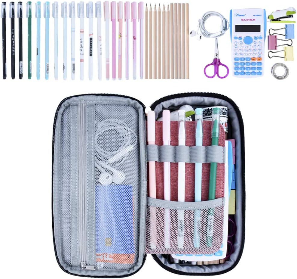 Chelory Pencil Case Large Capacity Pencil Cases Big Storage Pencil Bag Pen Pouch Makeup Cosmetic Bag Office Stationery Organizer with Compartment for Boys Girls School Students Adults Light Pink - Image 4