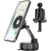 2-in-1 Strong Magnetic Suction Cup Car Phone Holder with Air Vent Hook, Rotatable Hands-Free Phone Mount for Dashboard and Windshield for Navigation, Compatible with iPhone &amp; Android Phones