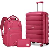 TRIPLAYER 22 Inch Carry On Luggage, 3-piece Luggage Set Carry-on Suitcase | 22x14x9 Airline Approved, PP Lightweight Luggage, 360&deg; Spinner Wheels, Carry On Luggage Set 3 Piece With Backpack, Rose Red
