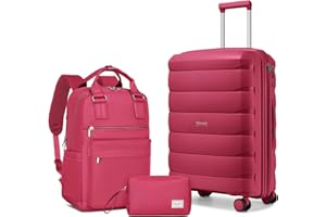 TRIPLAYER Carry On Luggage 22x14x9 Airline Approved, 22 Inch PP Hardshell Luggage Carry-on Suitcase with Spinner Wheels, Carry On Suitcase Set for Women(Rose Red)