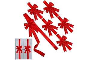 MCEAST 6 Large Red Ribbons Cabinet Door Bows for Festive Party Supplies, 10 x 87 Inches
