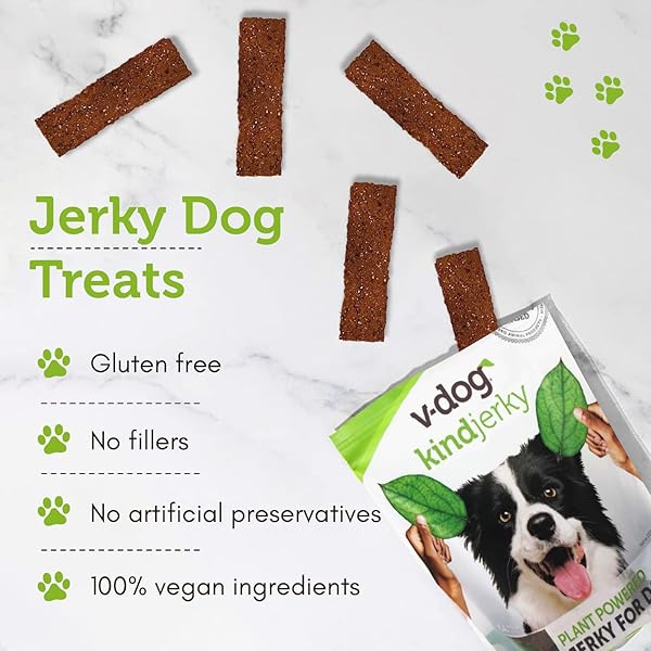 V-DOG KIND JERKY – 100% VEGAN JERKY DOG TREATS – PLANT BASED PROTEIN AND SUPERFOODS – 8 OUNCE – ALL NATURAL – MADE IN THE USA