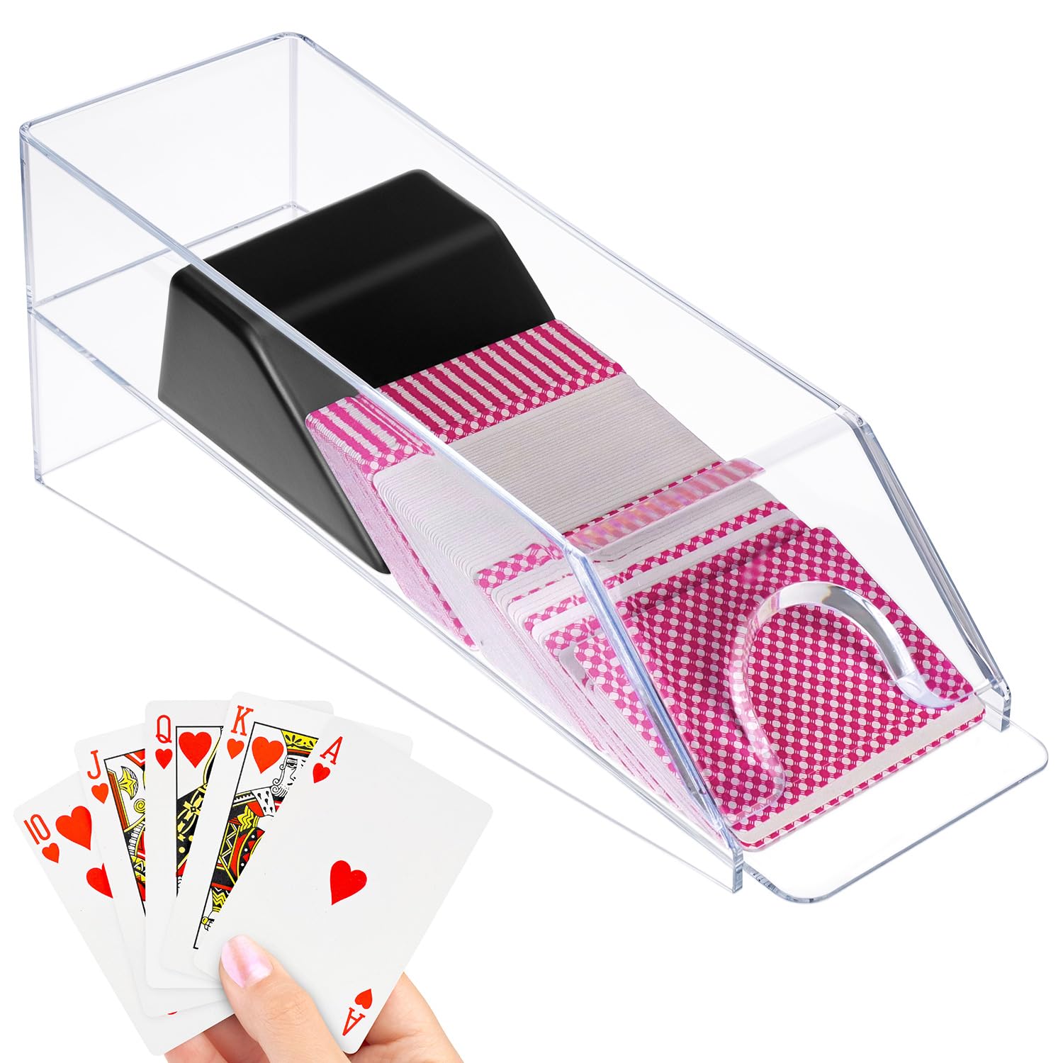QWORK® Blackjack Shoe, Card Dispenser for 6 Decks, Poker or Blackjack Accessory, Transparent