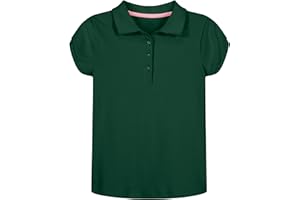 Nautica Girls' School Uniform Short Sleeve Polo Shirt, Button Closure, Soft Pique Fabric